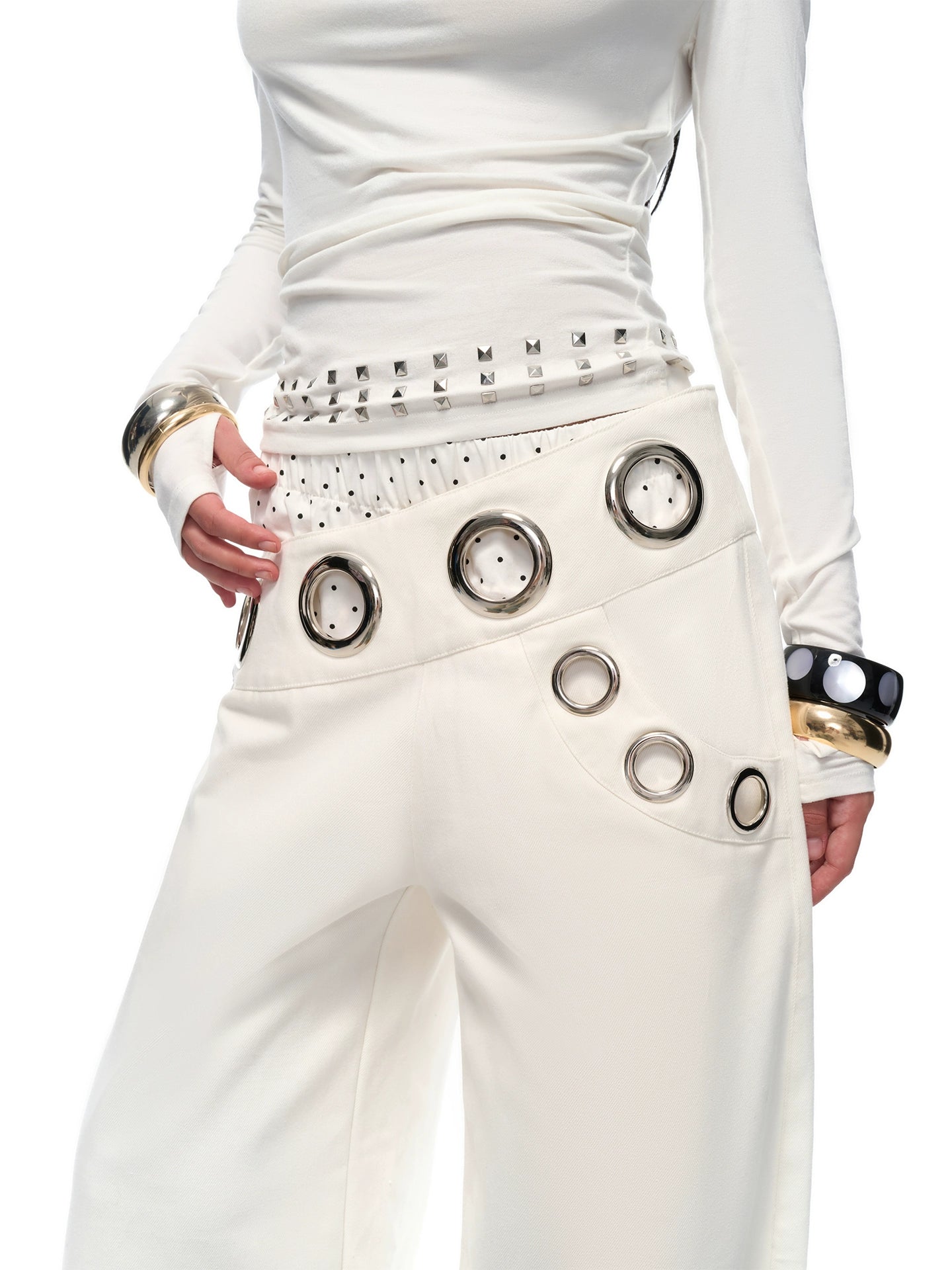 Layered-Effect Wide-Leg Cargo Jeans