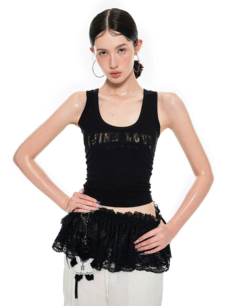 Lace Paneling with Openwork Embroidery Tank Top