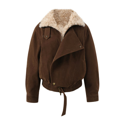 Original Suede Shearling Moto Oversized Lapel Jacket