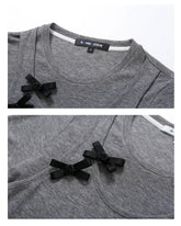 Gray & White Bowknot 2-in-1 Knitted T-shirt - CHINASQUAD