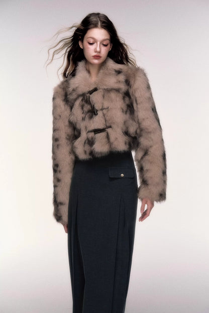 Sweet-Cool Leopard Faux Fur Cropped Jacket