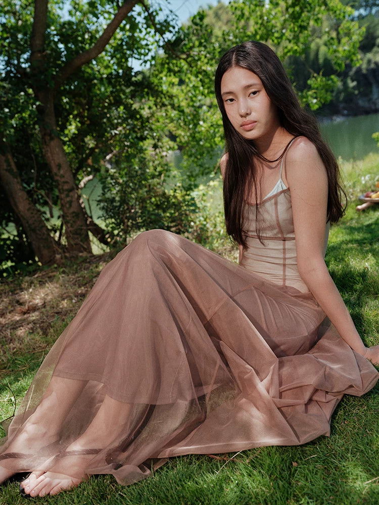 Gradient Mesh Slimming Resort Dress