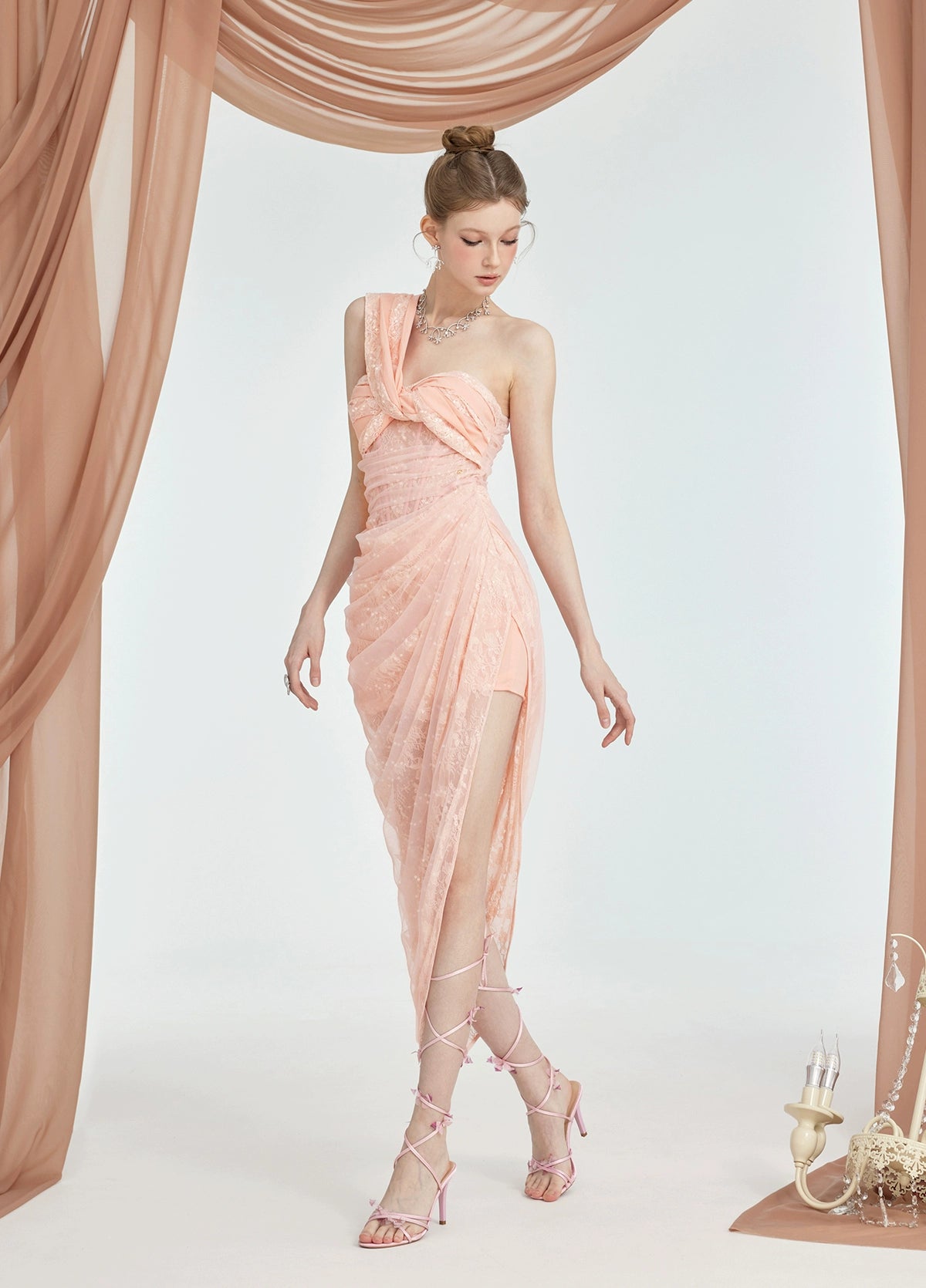 chiffon mesh dress PEARL SQUARE MESH LACE AND CHIFFON DRESS IN SILVER | CULT MIA