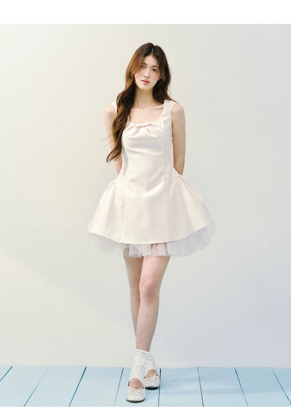 Blush Satin Princess Bubble Hem Dress
