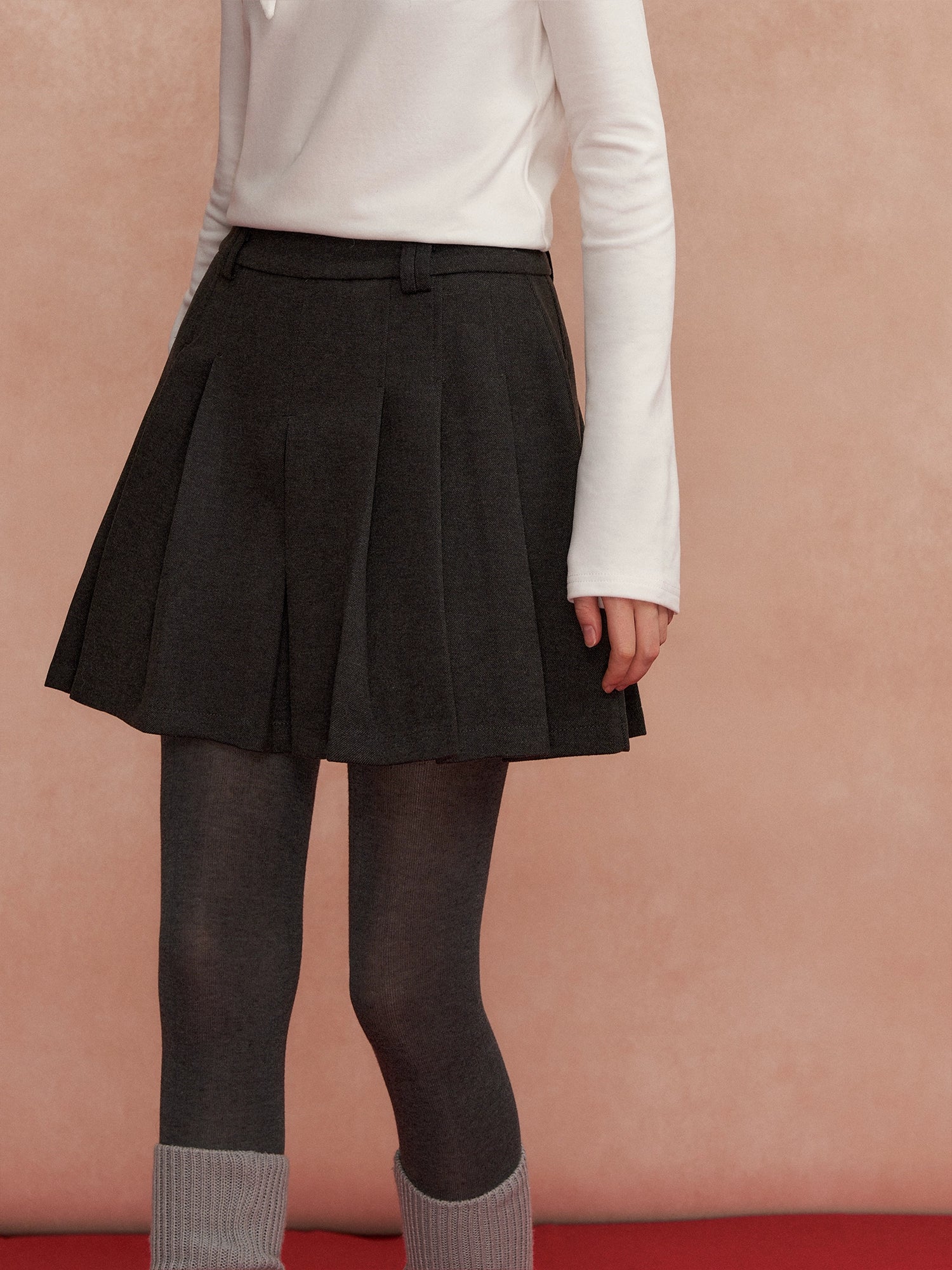 Wool Blend Pleated Skirt