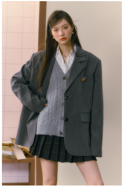 Gray Oversized Blazer - CHINASQUAD