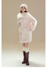 Pink Ombre Doll Collar Long Shearling Coat - CHINASQUAD