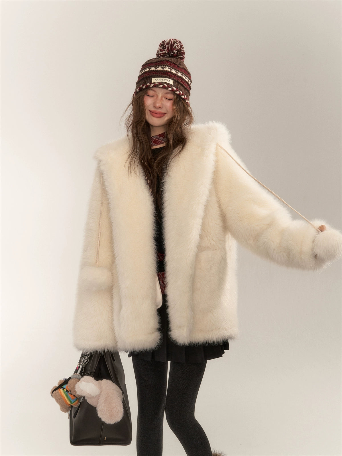 Short Hooded Faux Fur Coat