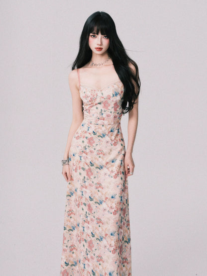 Floral French Vacation Slip Maxi Dress