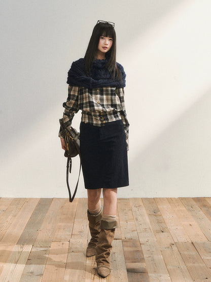 Vintage Plaid Contrast-Panel Fitted Shirt Crewneck