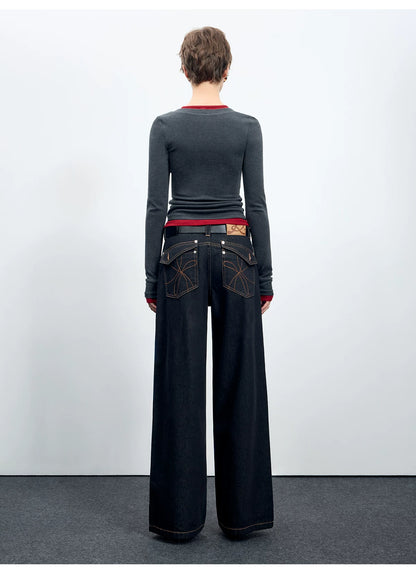 Denim Mid-Low Rise Straight-Leg Jeans