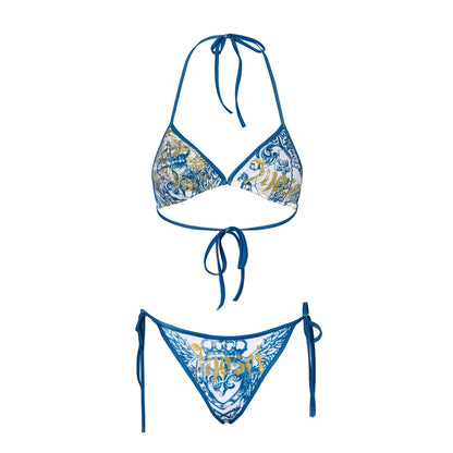 Gold-Foil Print Bikini &amp; Tencel Cover-Up Set