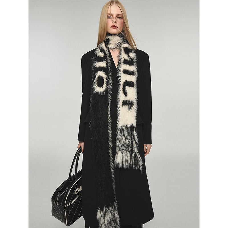 Letter Tassel Mink Fur Embossed Scarf - CHINASQUAD