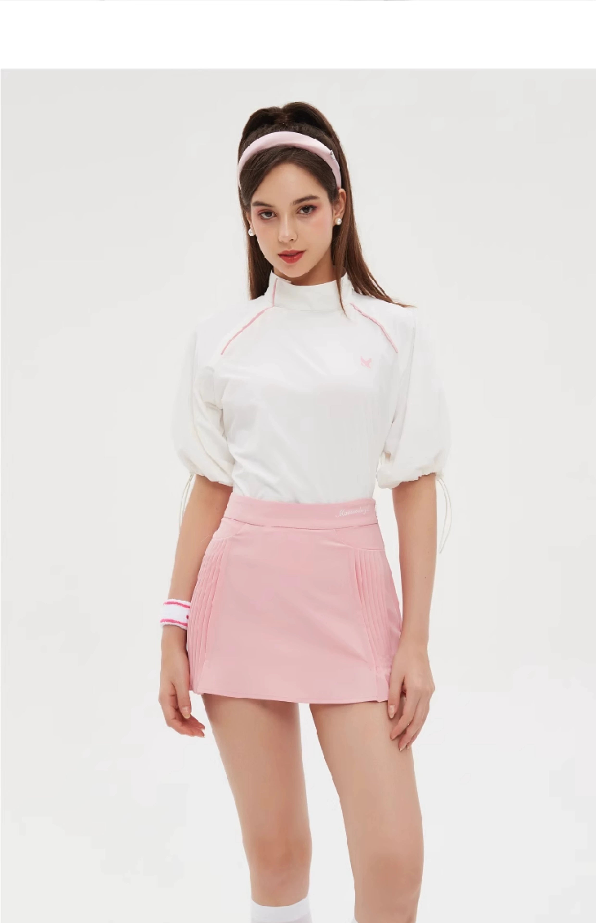 Golf High-neck Windbreaker Top &amp; A-line Skirt Set