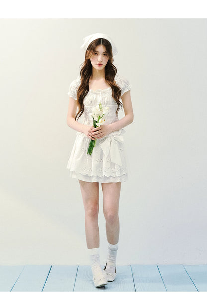 Vintage Plaid Lace Ribbon Two-Piece Set