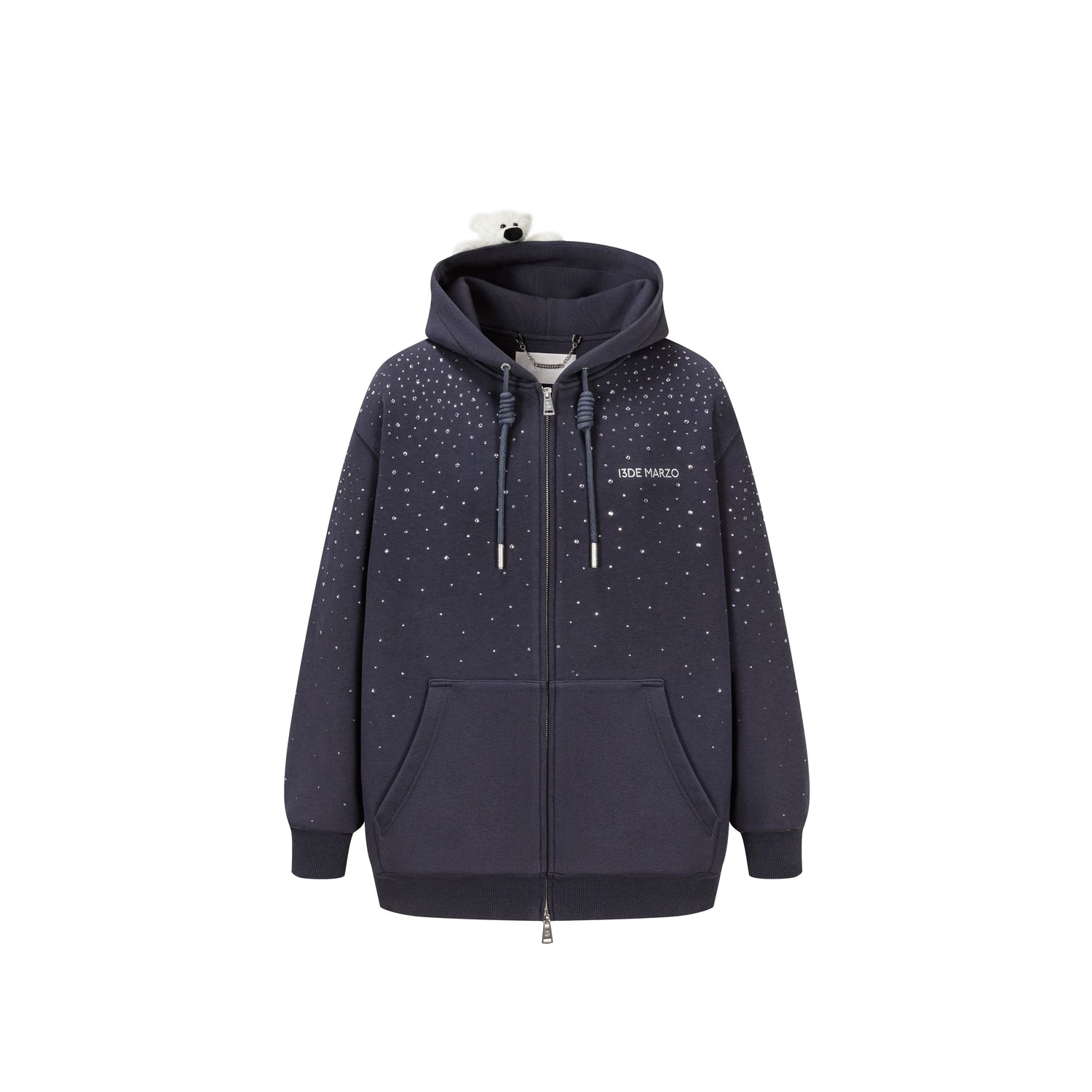 Faux-Diamond Embellished Relaxed Hoodie Jacket