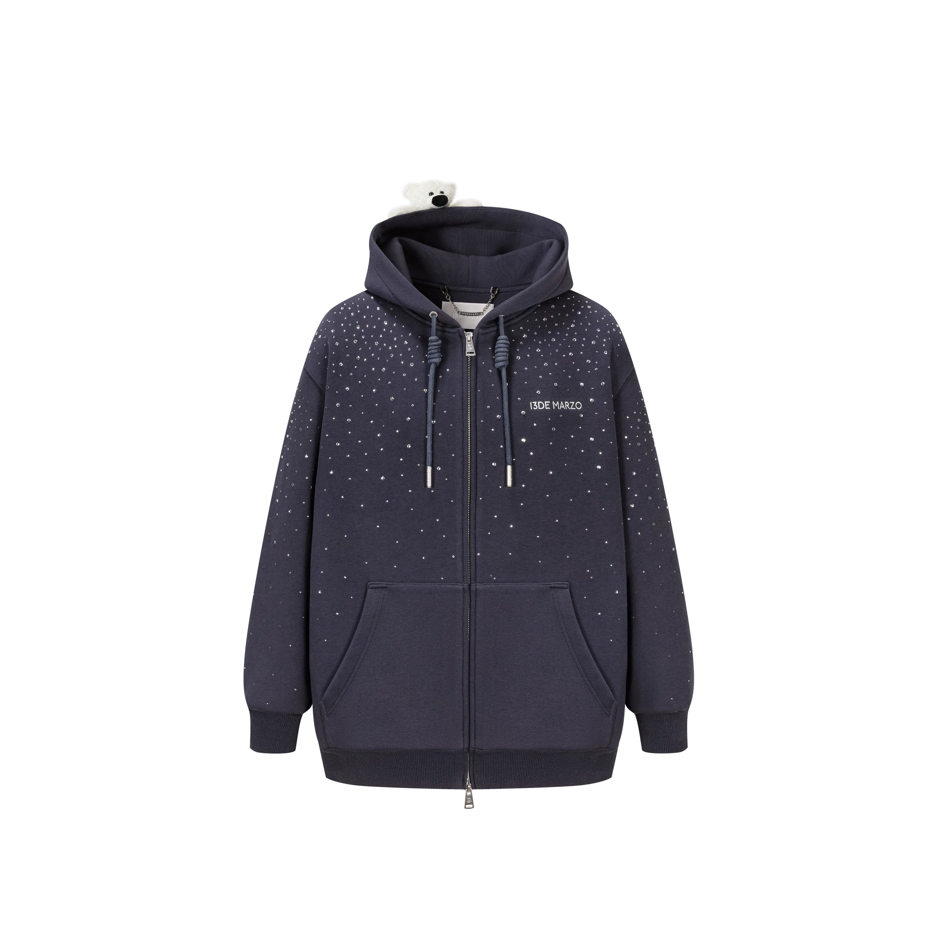 Faux-Diamond Embellished Relaxed Hoodie Jacket