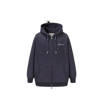 Faux-Diamond Embellished Relaxed Hoodie Jacket