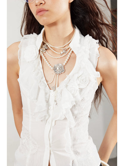 Lace Love Embroidery Polka Dot V-Neck Tank Top - CHINASQUAD