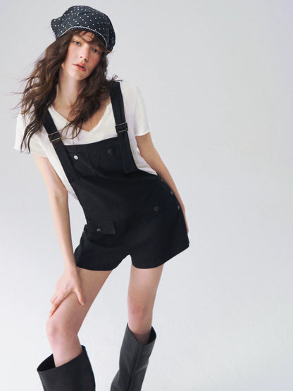 Linen Blend Utility Suspender Shorts