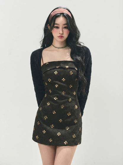 French Wool Strappy Bodycon Mini Dress