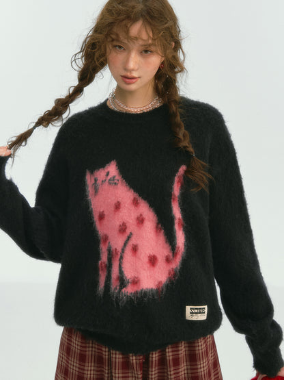 Lucky Cat Long Fur Sweater