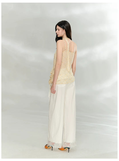 Asymmetric Ribbon Tie Sheer V-Neck Camisole