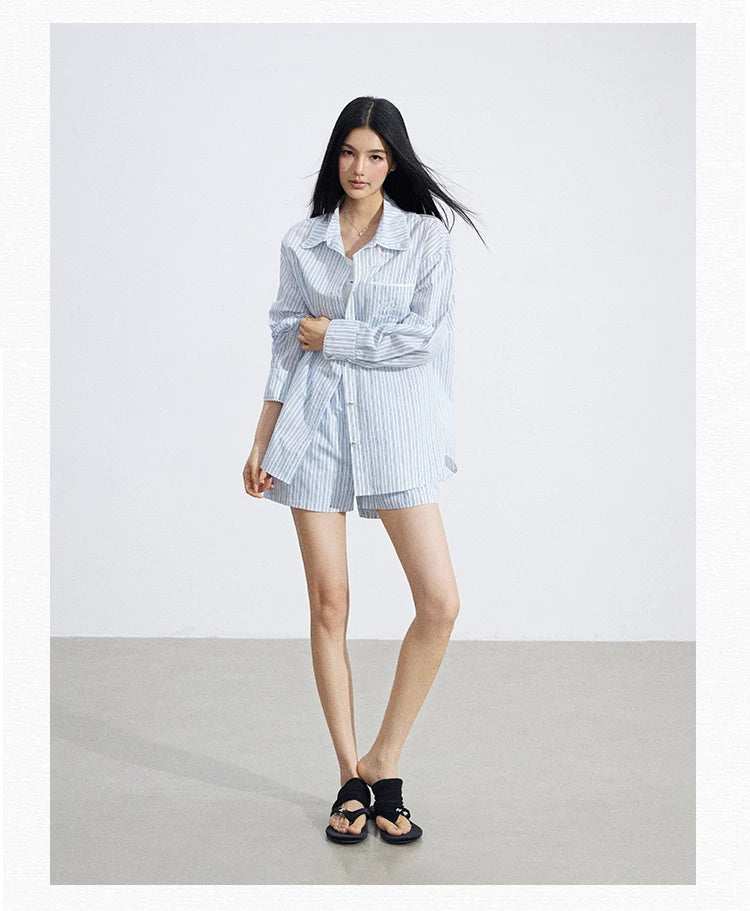 Lightweight Striped Polo Shirt &amp; Shorts Lounge Set