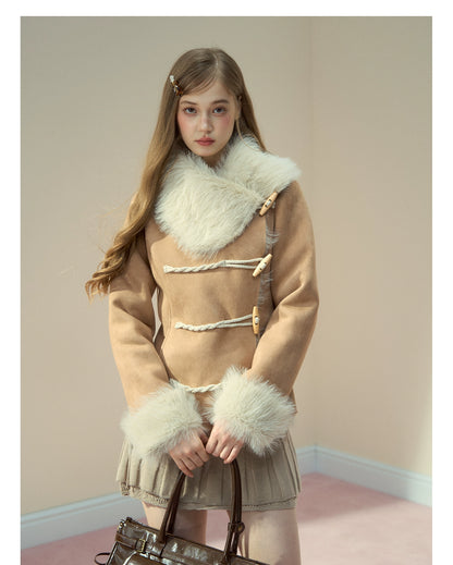 Vintage Suede Faux Fur Toggle Coat