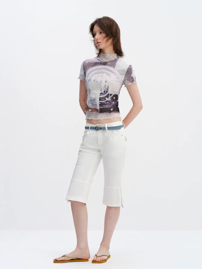 Magic Fountain Sheer Mesh Layered Slim-Fit T-Shirt