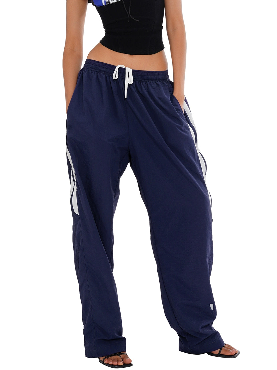 Wide Leg Contrast Color Striped Sweatpants