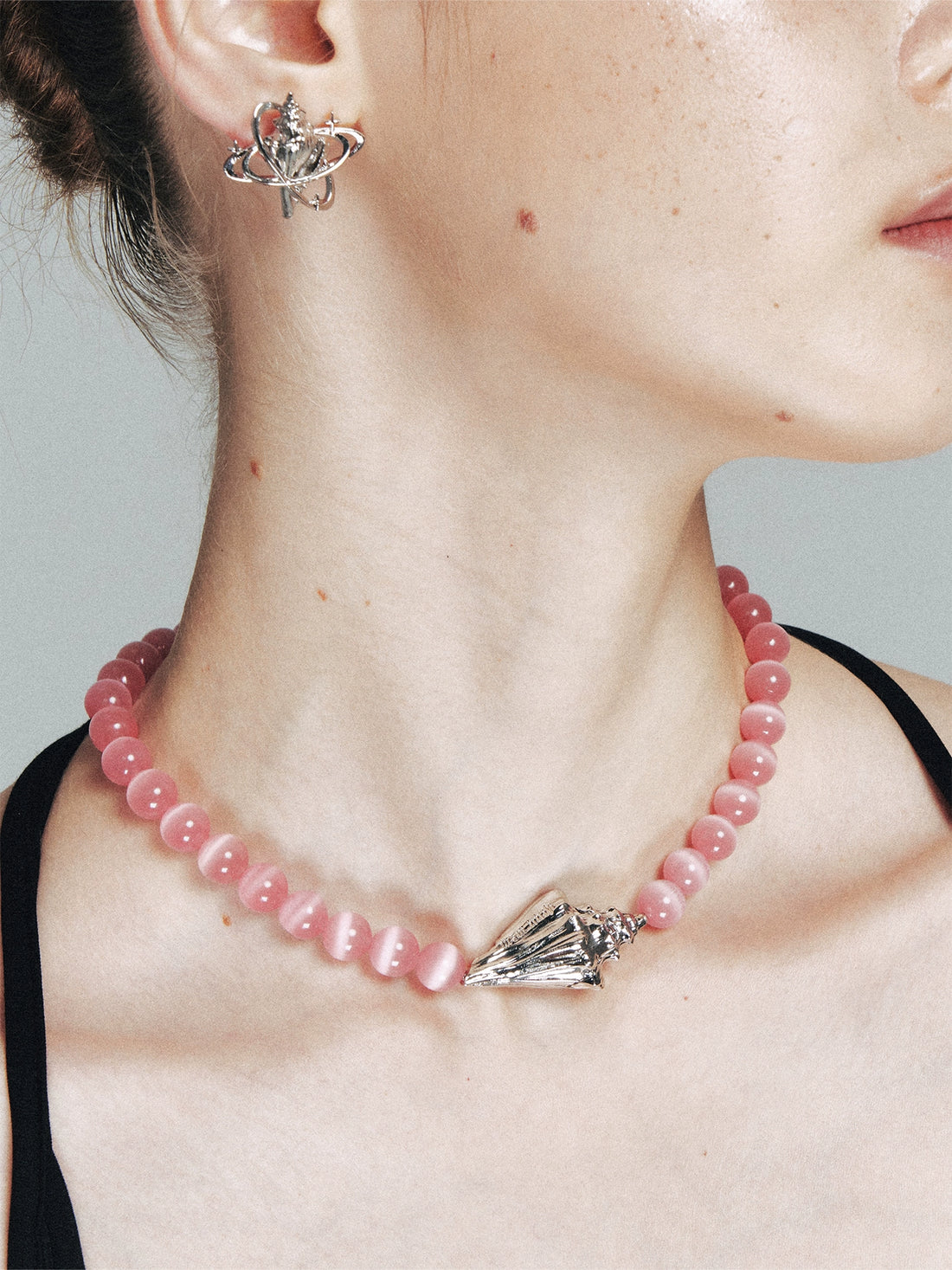 Seashell Star Pink Crystal Choker Necklace