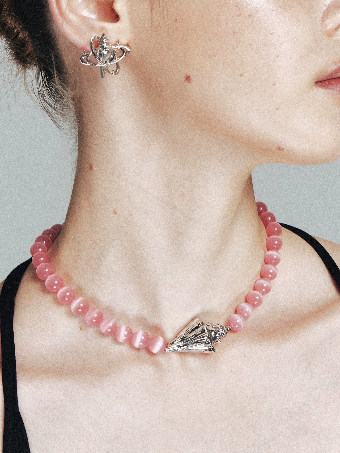 Seashell Star Pink Crystal Choker Necklace