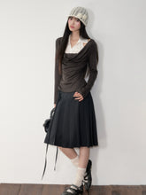 Fake Two-Piece Draped Neck Knit Top - CHINASQUAD