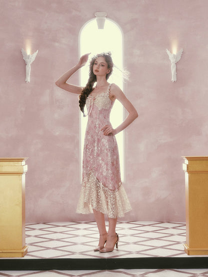 Floral Rococo Lace Mermaid Midi Dress