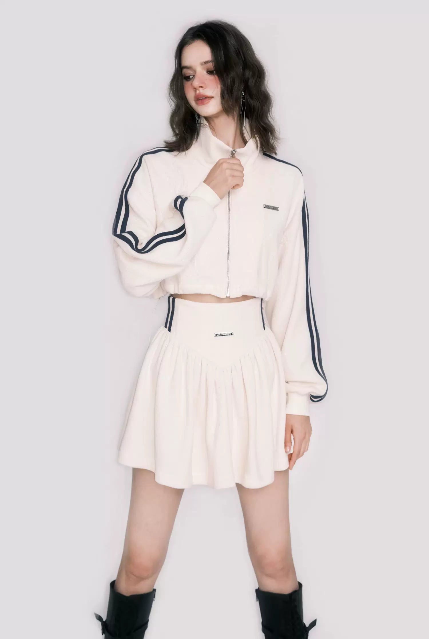 Tennis Waffle Sweatshirt &amp; Mini Skirt Set