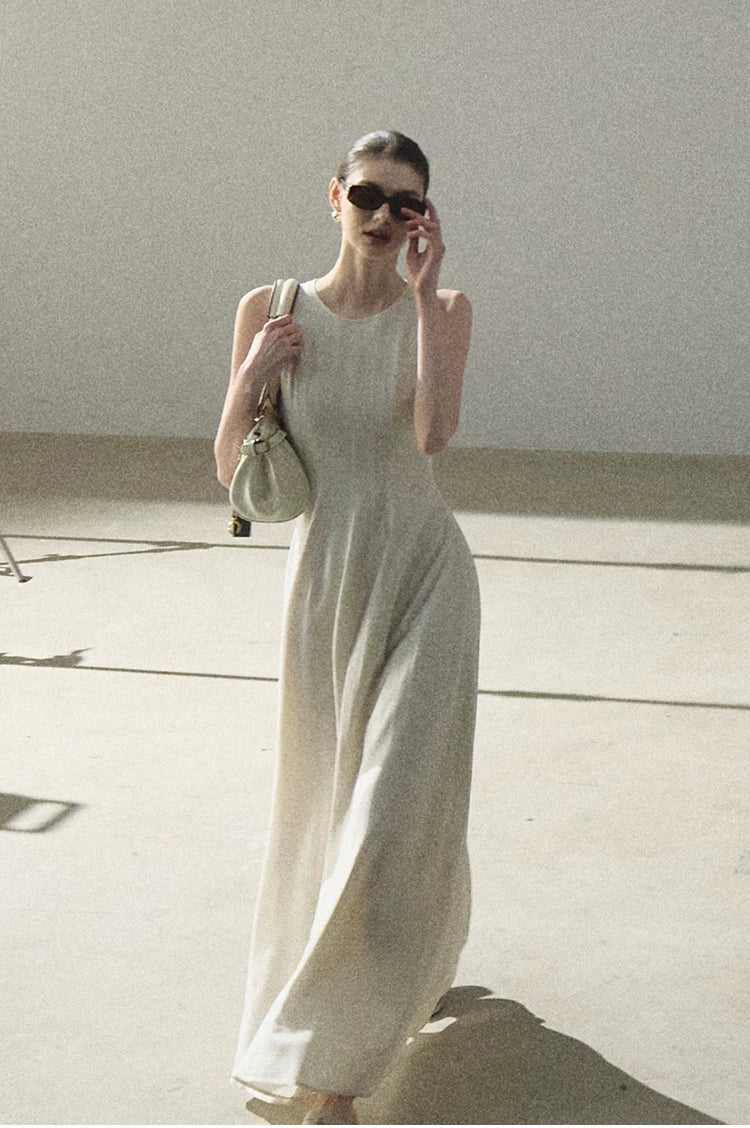 Golden Thread Linen-Blend Sleeveless A-Line Maxi Dress