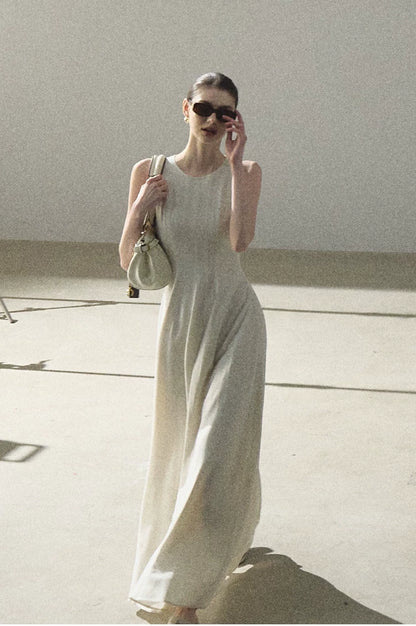 Golden Thread Linen-Blend Sleeveless A-Line Maxi Dress