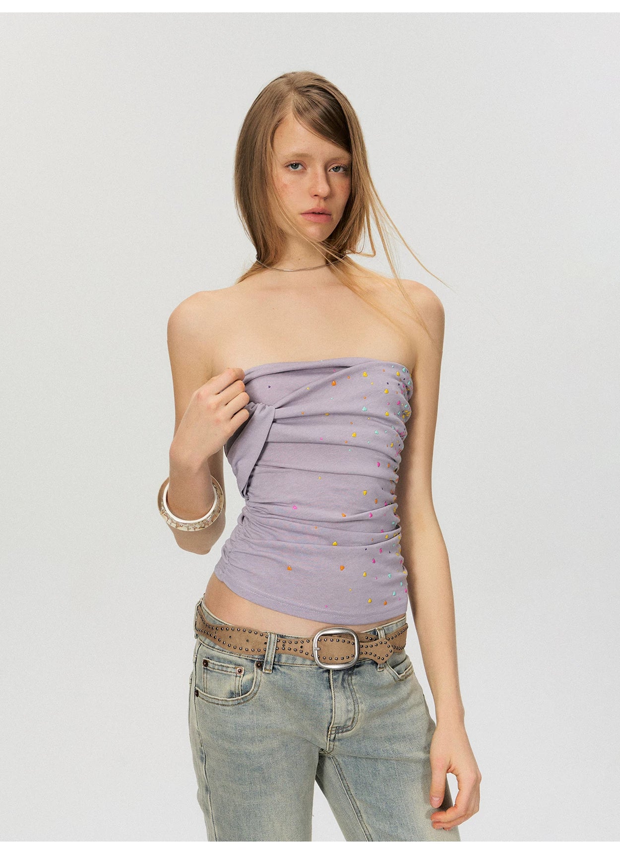 Vintage Crystal-Embellished Strapless Ruched Bandeau