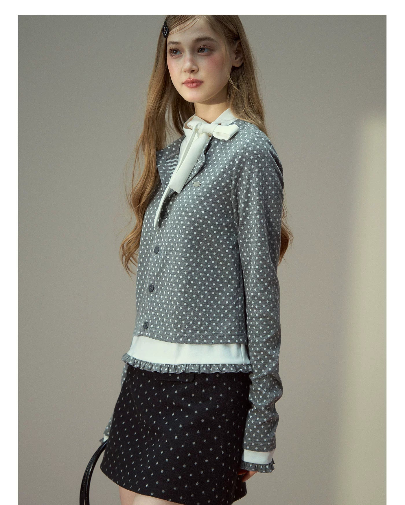 Polka Dot Layered Knit Blouse