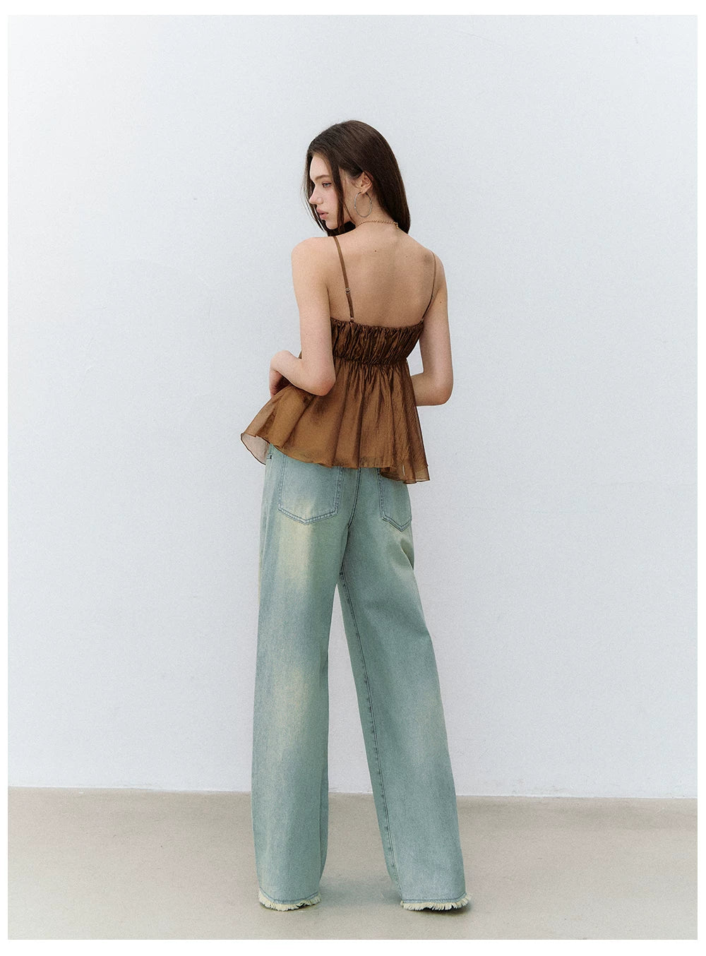 Ruffled Trim Acetate Slim-Fit Camisole