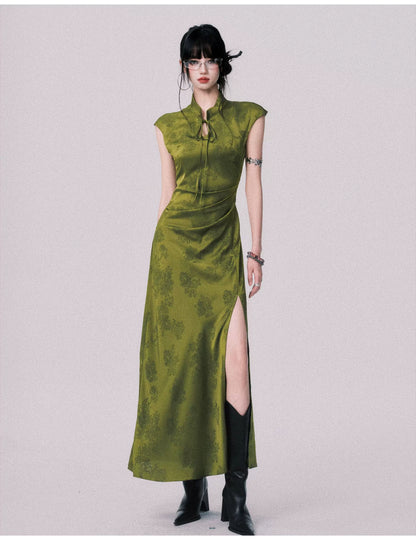 Chinese-Style Slit Cheongsam Maxi Dress