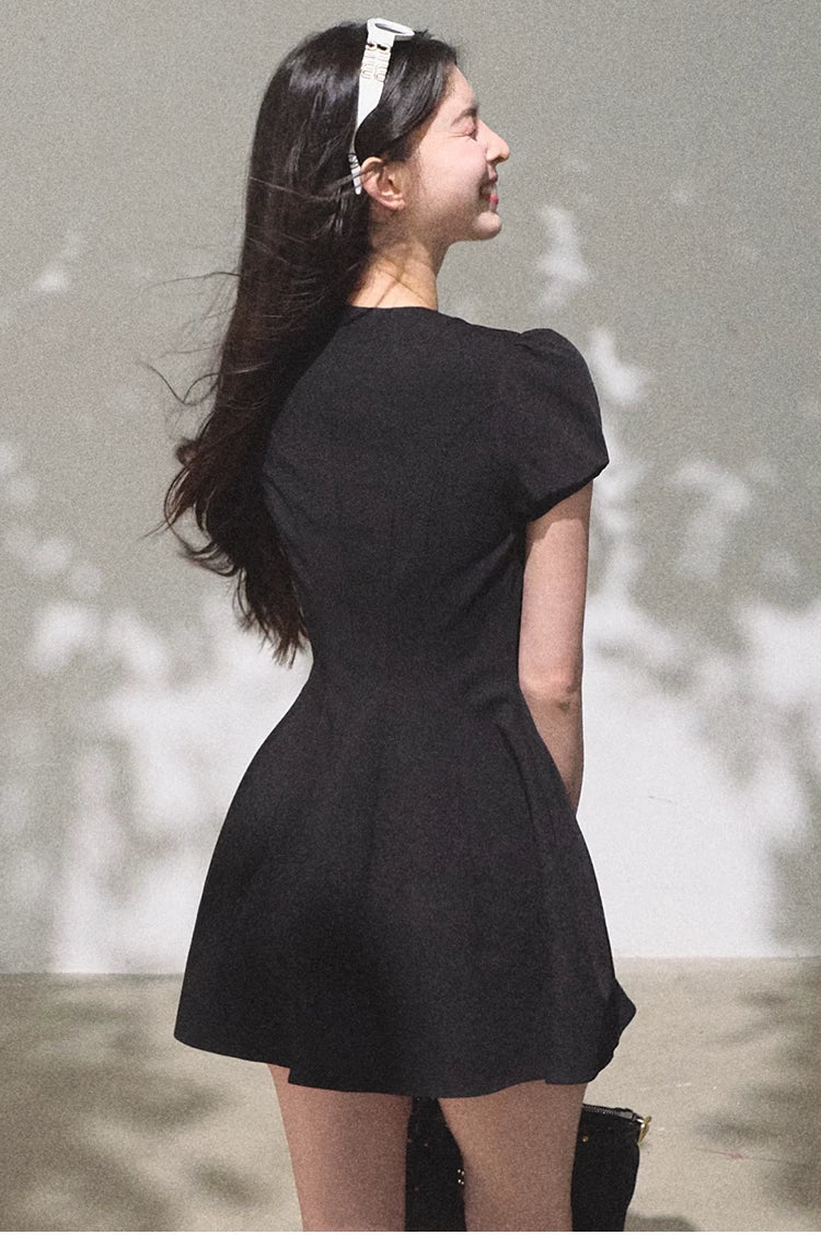 Detachable Crocheted Peter Pan Collar Cinched-Waist Mini Dress