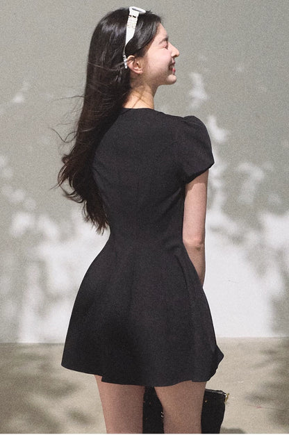 Detachable Crocheted Peter Pan Collar Cinched-Waist Mini Dress