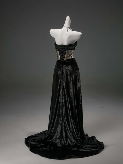 Elegant Black Velvet Couture Gown