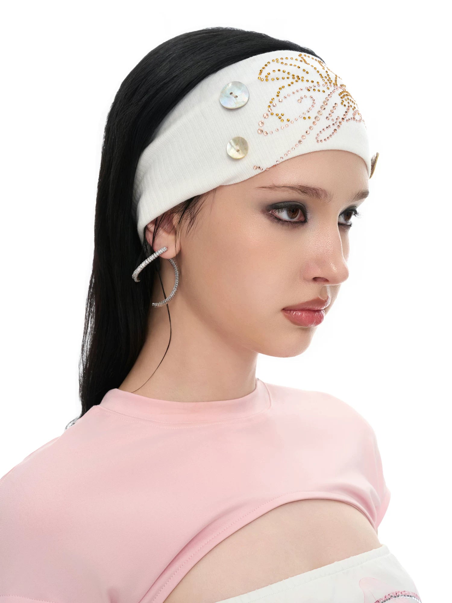 Shell Embellished Stretch Ribbed Headband