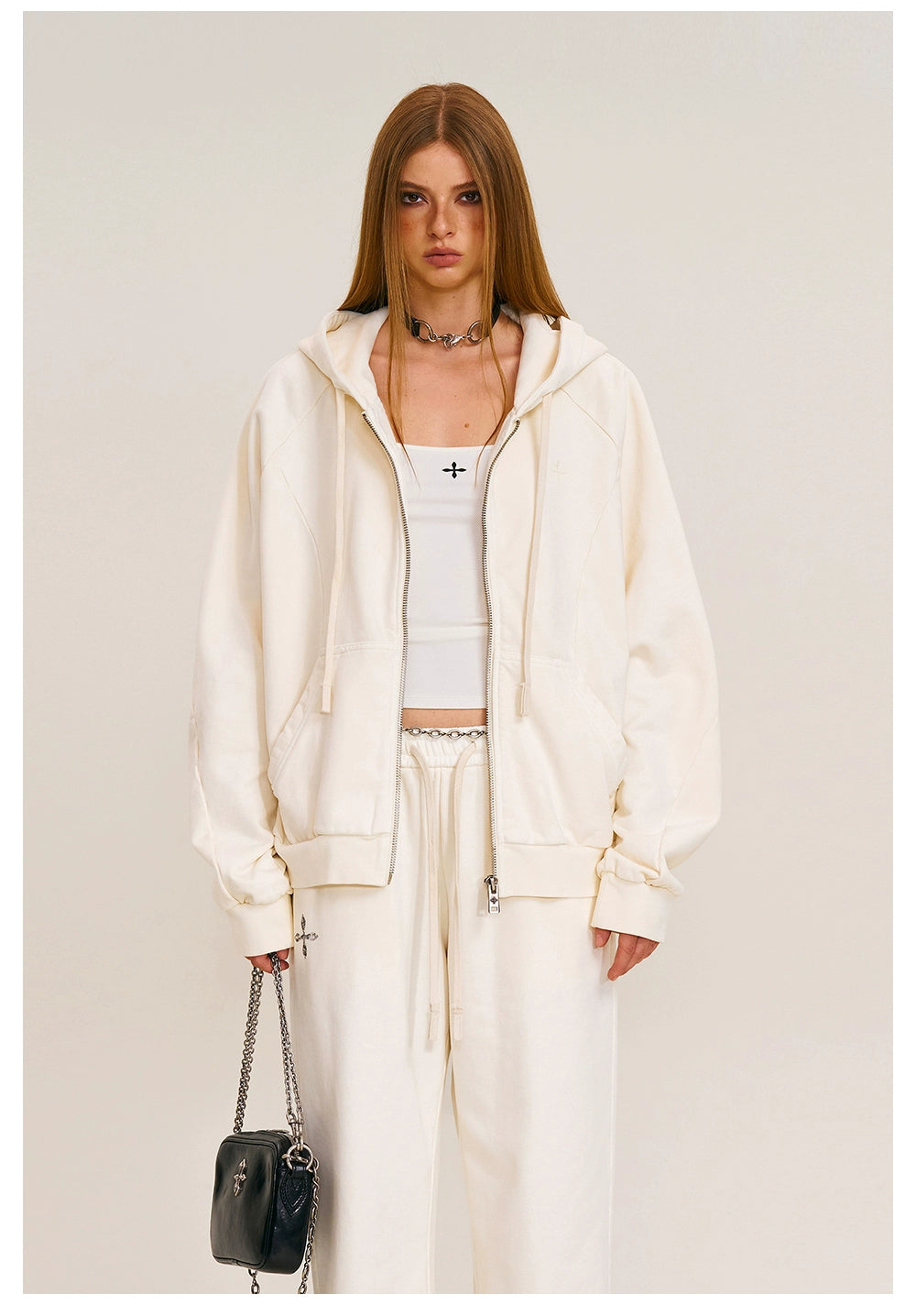 Washed Wide-Fit Zip-up Hoodie