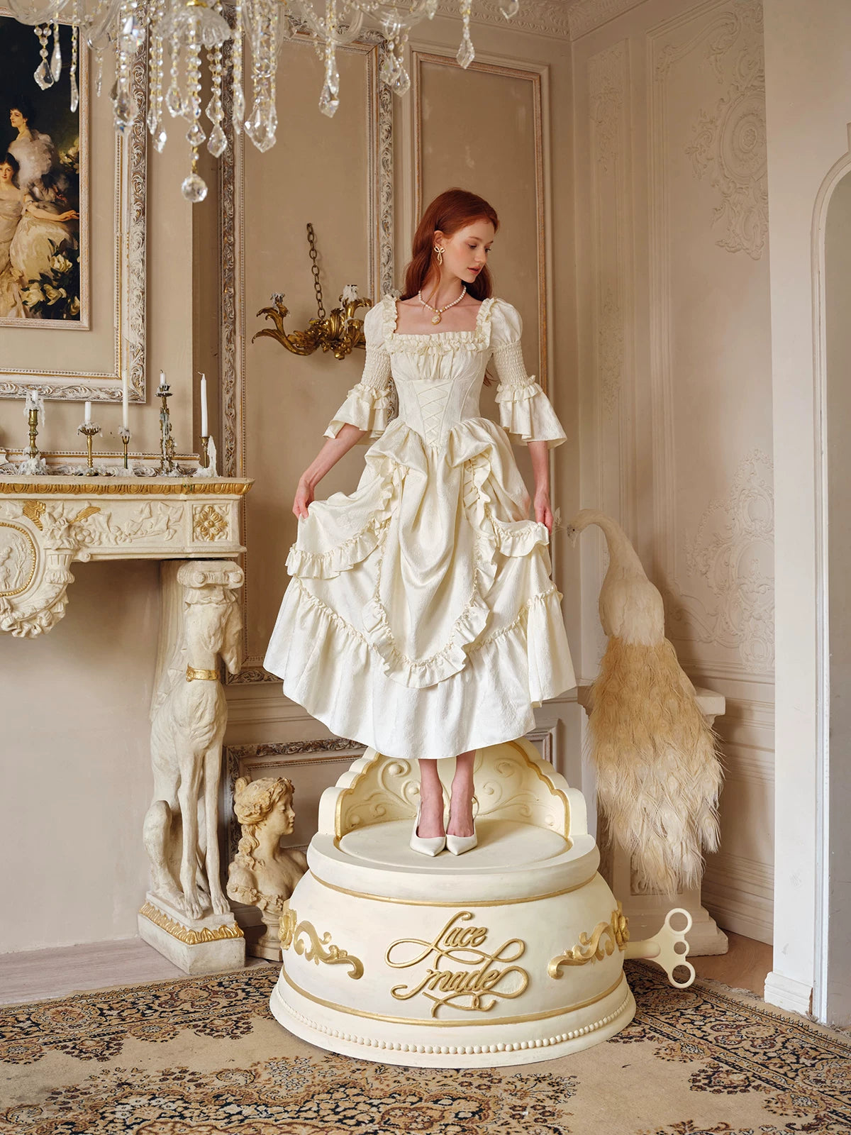 Vintage Court-Style Dress &amp; Waist Belt Set