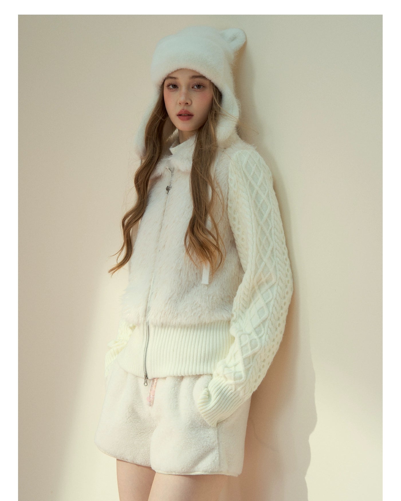 Snowland Lover Faux Fur Knit Panel Jacket