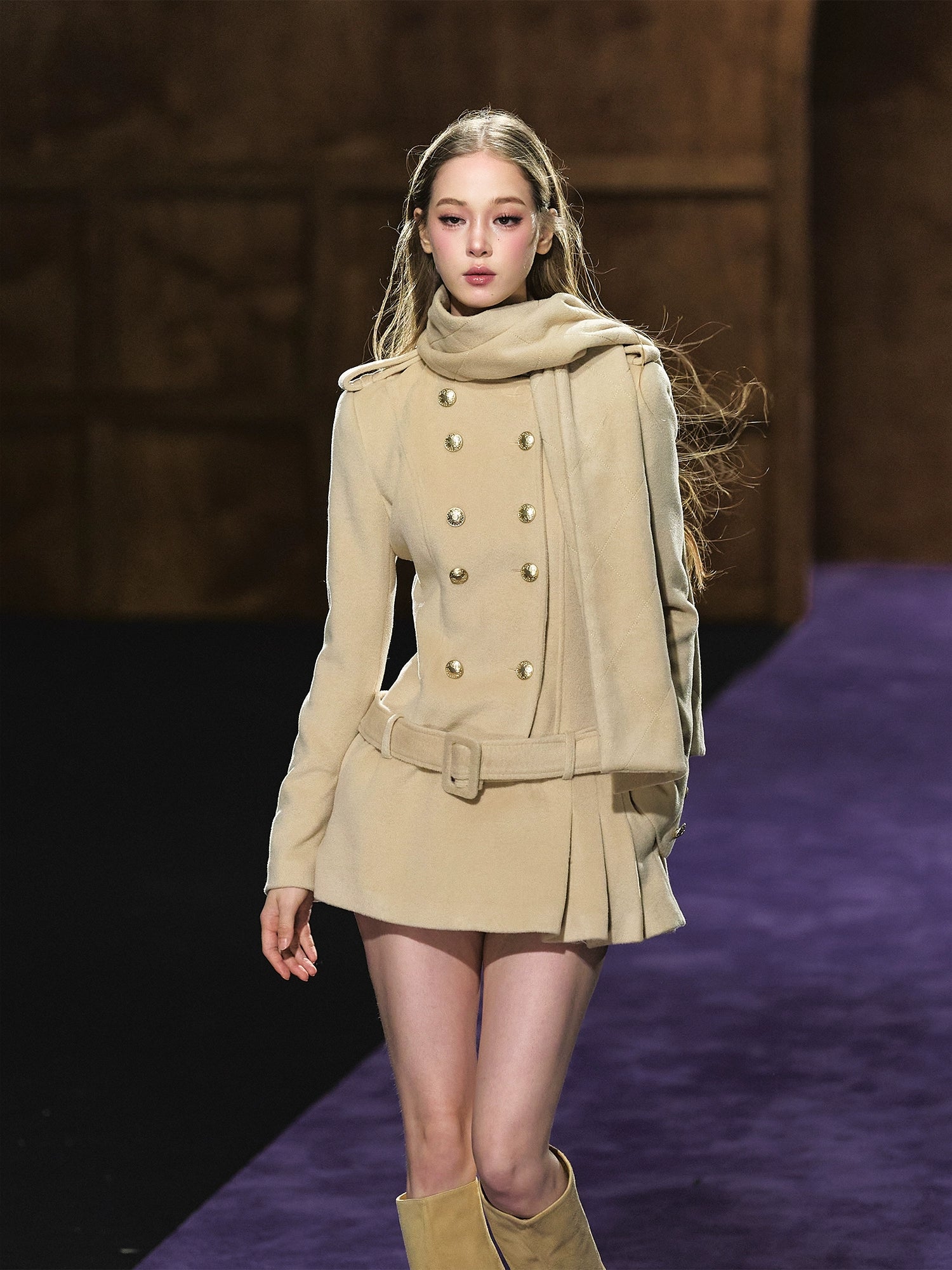 Wool-Blend Scarf Collar Double-Breasted Dress